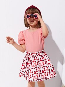 SHEIN Áo sơ mi bé gái Nút màu trơn Giải trí - Màu Hồng  San hô - Xem 4