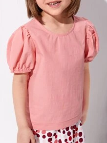 SHEIN Áo sơ mi bé gái Nút màu trơn Giải trí - Màu Hồng  San hô - Xem 5