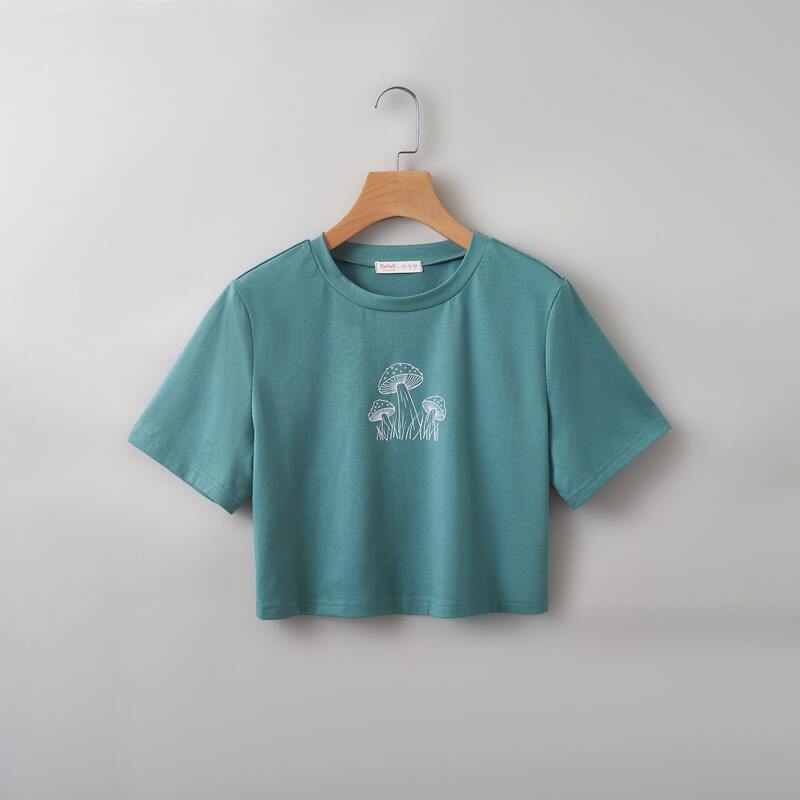 

Mushroom Graphic Crop Tee, Cadet blue