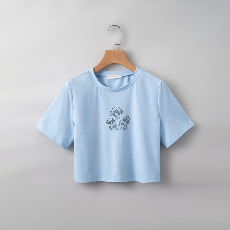 

Mushroom Graphic Crop Tee, Baby blue