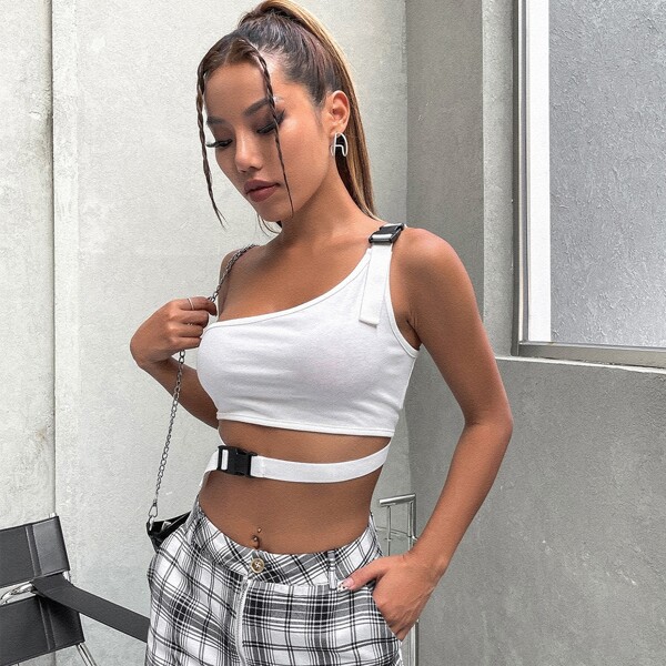 

Cut Out Front One Shoulder Top, White