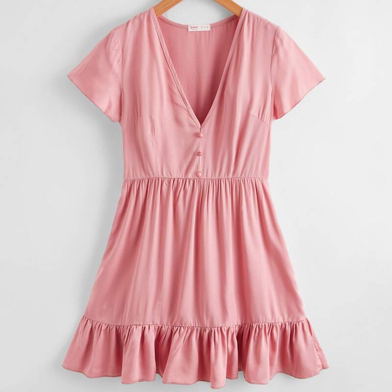 

Solid Ruffle Hem Dress, Dusty pink