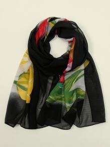 EMERY ROSE Pañuelo con estampado de flor - Negro - Ver 1