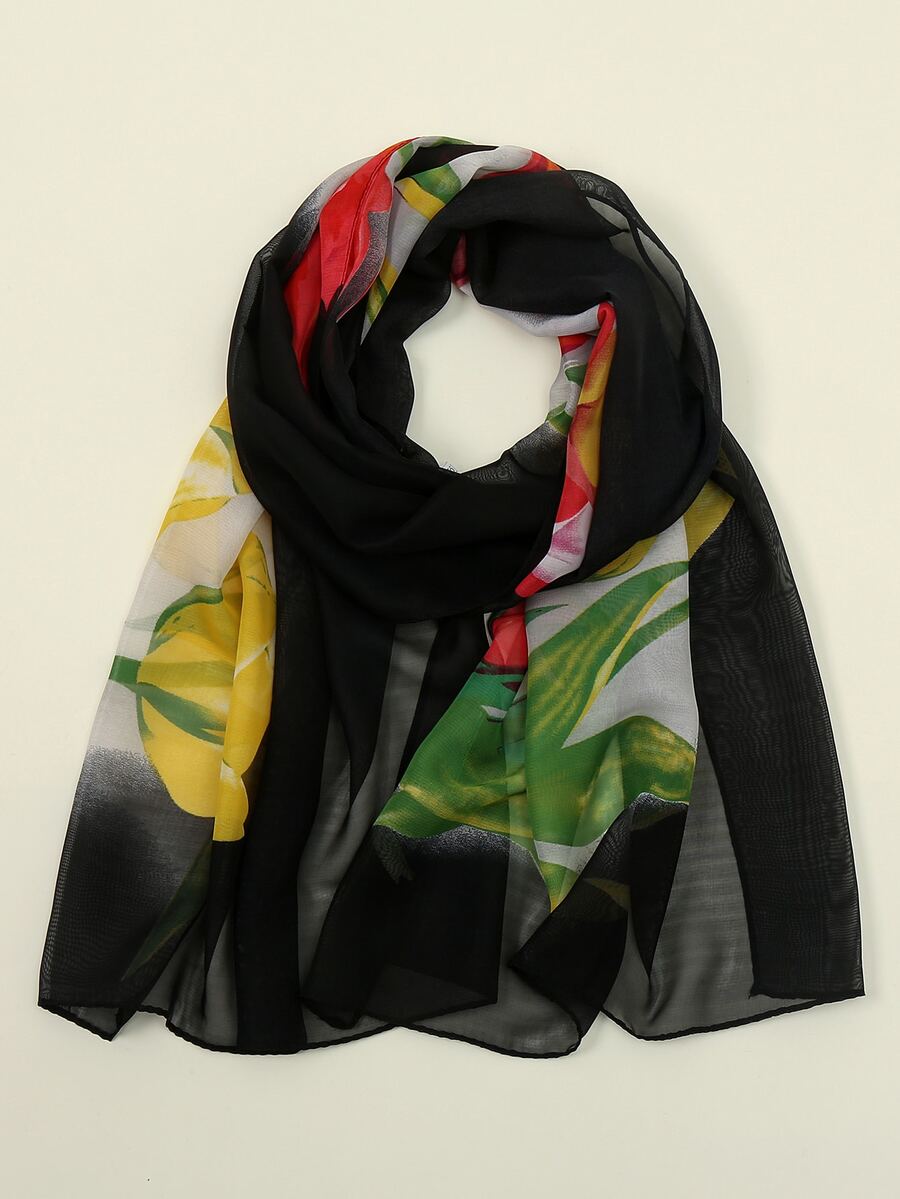 EMERY ROSE Pañuelo con estampado de flor - Negro - Ver 1