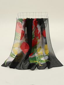 EMERY ROSE Pañuelo con estampado de flor - Negro - Ver 2