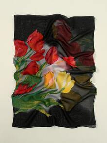 EMERY ROSE Pañuelo con estampado de flor - Negro - Ver 4