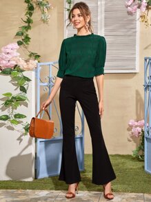 SHEIN LUNE Mock Neck Keyhole Back Blouse - Green - View 4