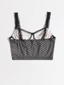 SHEIN 繫帶褶邊網紗吊帶上衣 - 黑色 - 查看 2