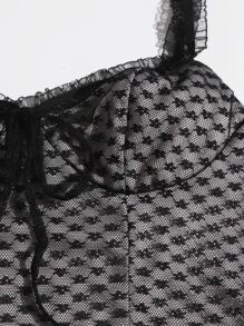 SHEIN 繫帶褶邊網紗吊帶上衣 - 黑色 - 查看 5