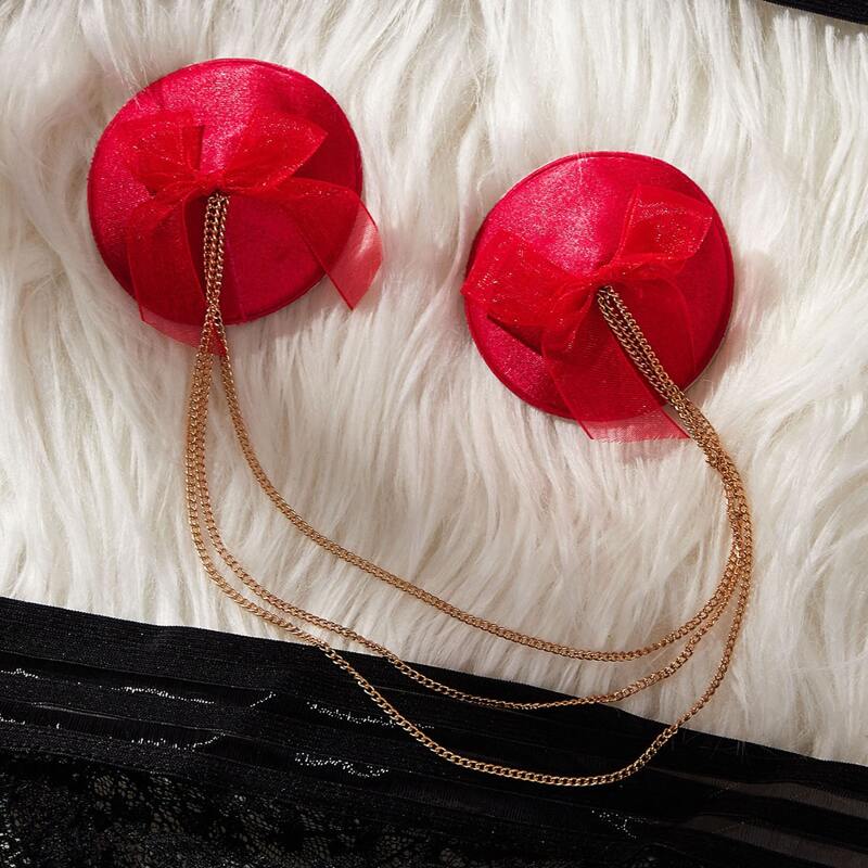 

1pair Chain Linked Bow Decor Nipple Cover, Red