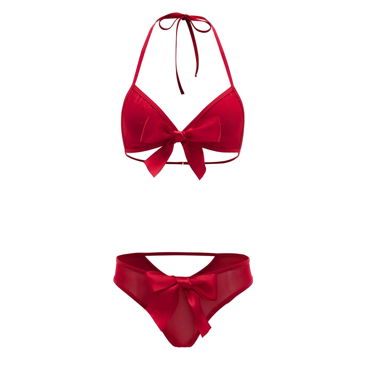 

Bow Front Halter Top & Panty Lingerie Set, Red