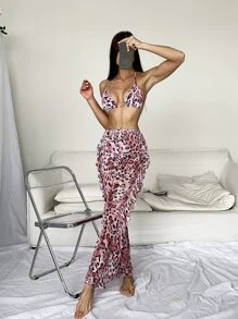 3packs Leopard Bikini Set & Cover Up Pants - Multicolor - View 1