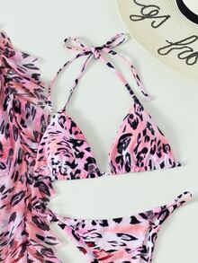 3packs Leopard Bikini Set & Cover Up Pants - Multicolor - View 3