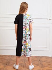 SHEIN 女孩卡通圖案T恤連衣裙 - 彩色 - 查看 2