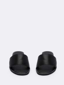 SHUZIA 女士时尚简约黑色铆钉圆头平底凉鞋 - 黑色 - 查看 4