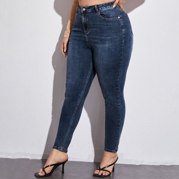 

Plus High Waisted High Stretch Skinny Jeans, Dark wash