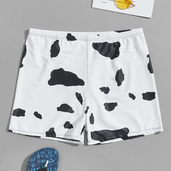 

Men Cow Print Swim Trunks, Black and white