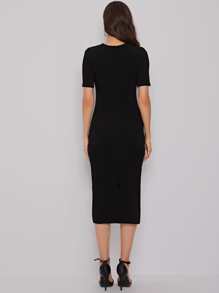 SHEIN Clasi Contrast Lace Button Front Bodycon Dress Workwear - Black - View 2