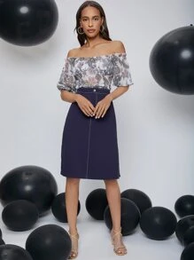 SHEIN Paisley Print Off Shoulder Shirred Back Top - Multicolor - View 5