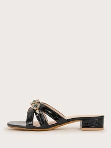 Rhinestone Decor Chunky Mules - Black - View 2