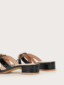 Rhinestone Decor Chunky Mules - Black - View 4