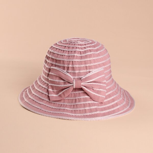 

Girls Bow Decor Striped Bucket Hat, Pink