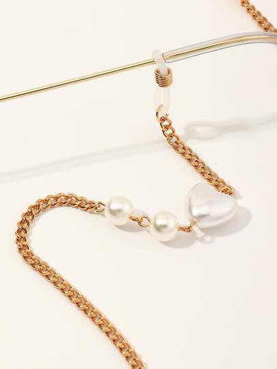 1pc Girls' Pearl Heart Chain Eyeglasses Chain, Suitable For Daily Decoration