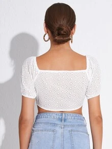 SHEIN VCAY 網眼刺繡蕾絲上衣 - 白色 - 查看 2