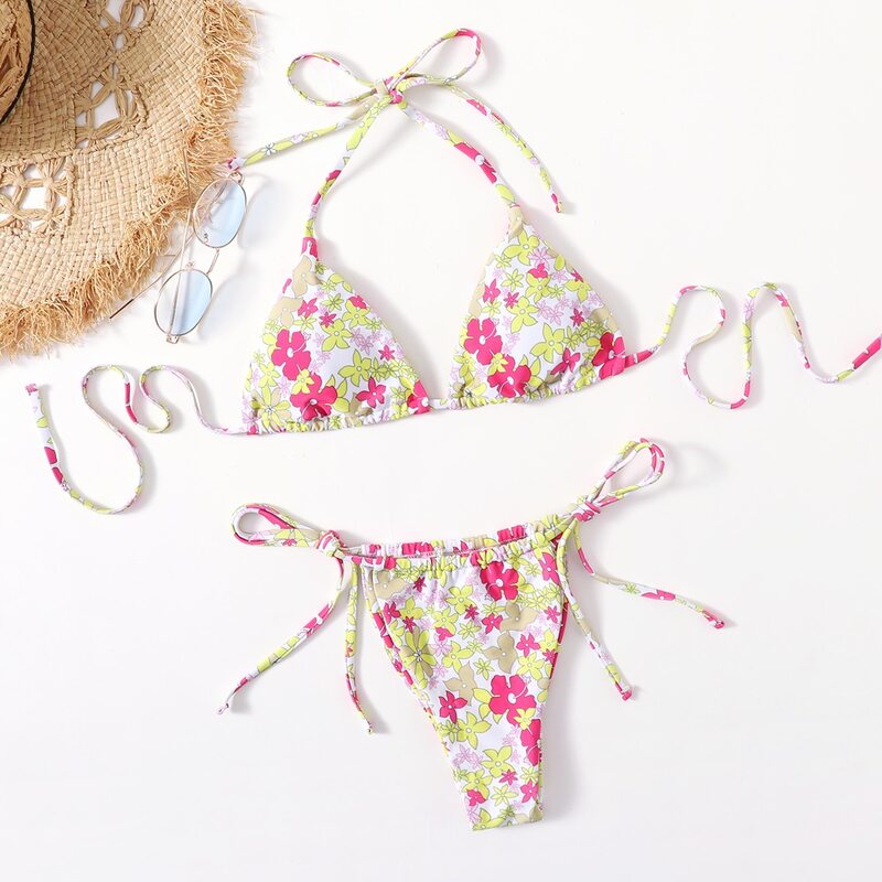 

Ditsy Floral Halter Bikini Swimsuit, Multicolor