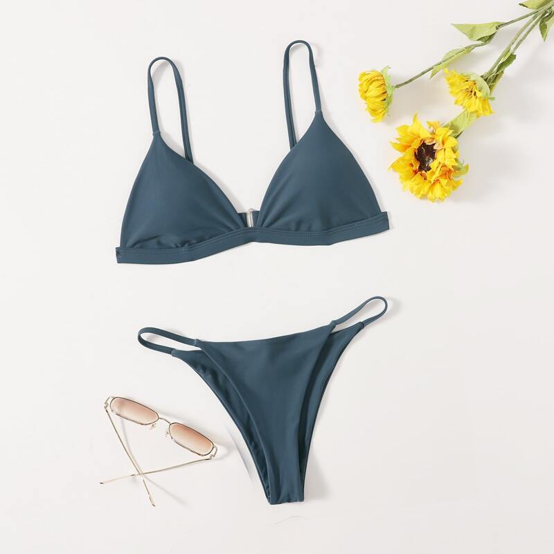 

Solid Tanga Bikini Swimsuit, Dark grey