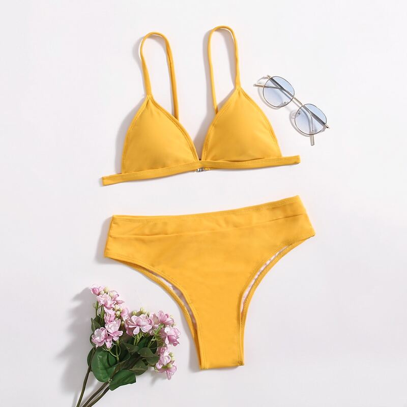 

Solid Triangle Bikini Swimsuit, Yellow