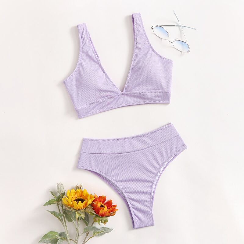 

Solid Rib Bikini Swimsuit, Purple