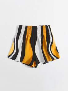 SHEIN Shirred Waist Striped Shorts - Multicolor - View 3