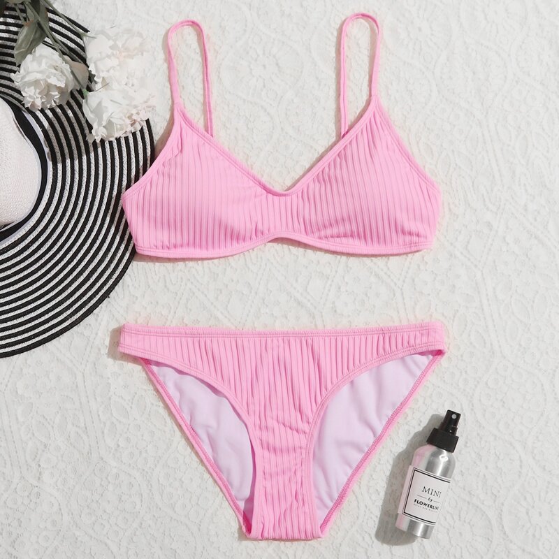 

Ribbed Cami Bikini Swimsuit, Baby pink