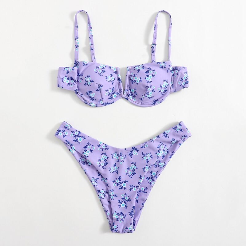 

Ditsy Floral V Wired Bikini Swimsuit, Purple
