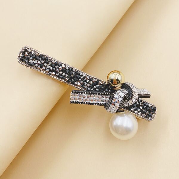 

Faux Pearl & Rhinestone Decor Hair Clip, Black