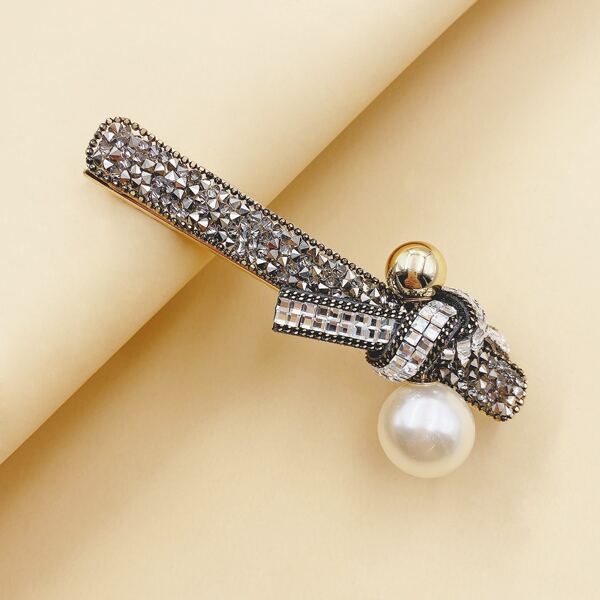

Faux Pearl & Rhinestone Decor Hair Clip, Grey