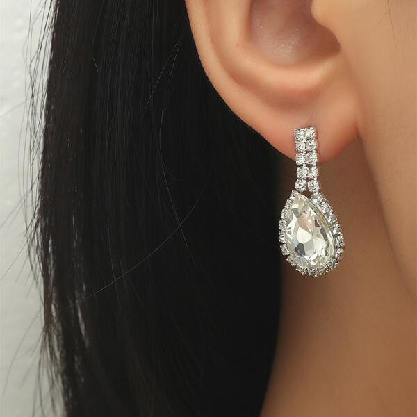 

Rhinestone Decor Earrings, Silver