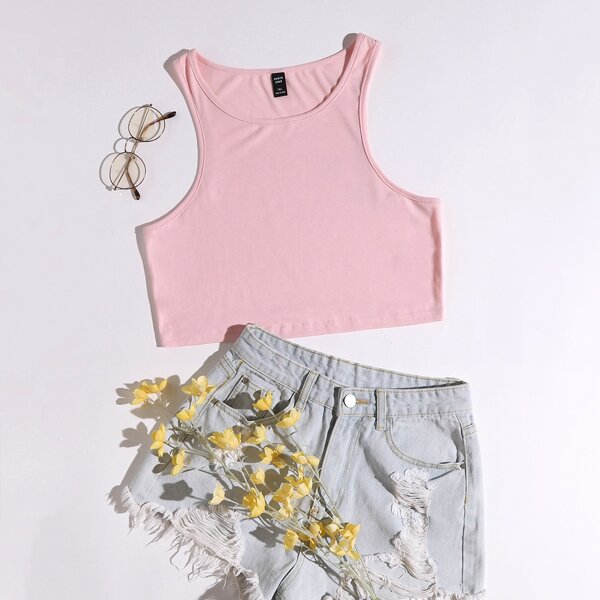 

Plus Solid Crop Tank Top, Pink