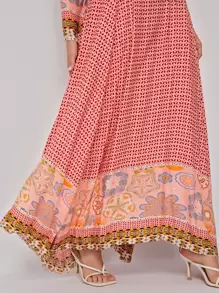 Mulvari All Over Print Tie Neck Asymmetrical Hem Dress - Multicolor - View 4