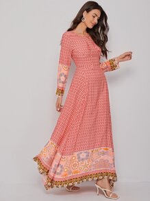 Mulvari All Over Print Tie Neck Asymmetrical Hem Dress - Multicolor - View 5