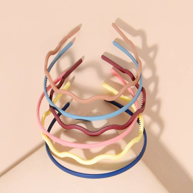 

6pcs Solid Scallop Headband, Multicolor