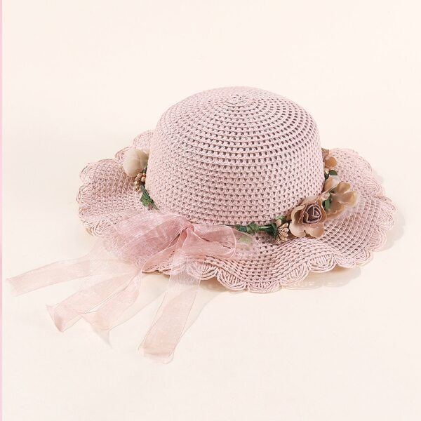 

Toddler Girls Flower Decor Straw Hat, Pink