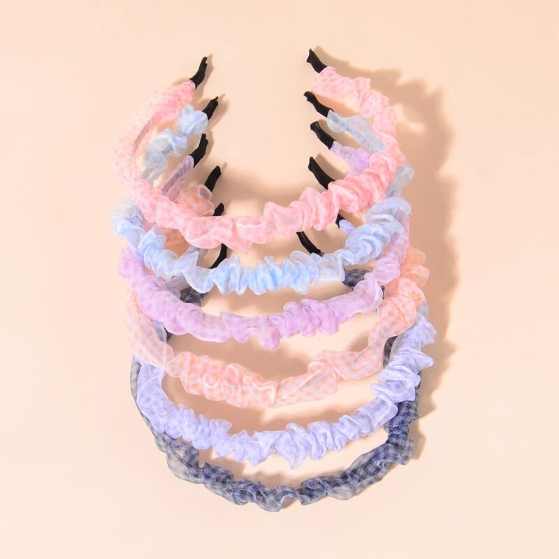 

6pcs Gingham Ruched Headband, Multicolor