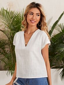 SHEIN LUNE Batwing Sleeve Solid Top - White - View 4