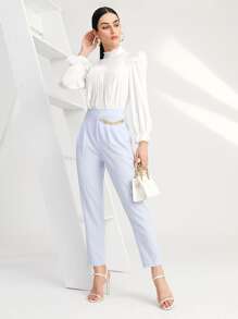 Modelyn 净色褶饰荷叶边衬衫 - 白色 - 查看 4