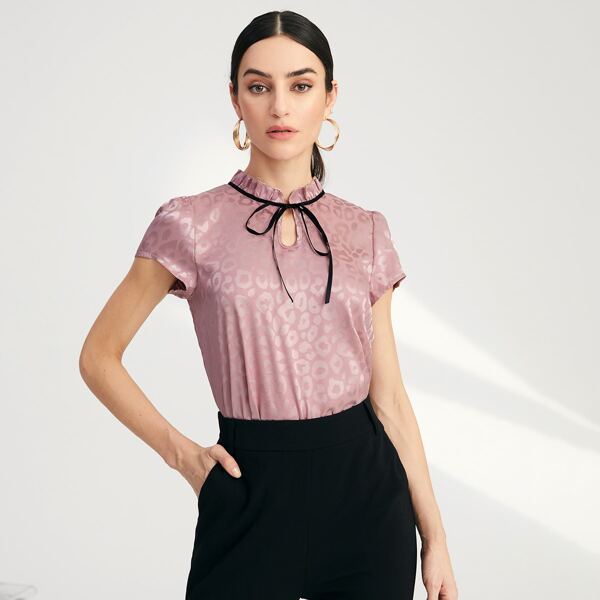 

Frill Trim Tie Neck Blouse, Dusty pink