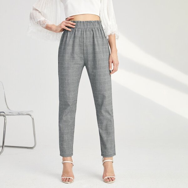

Plaid Paper Bag Waist Tailored Pants, Grey