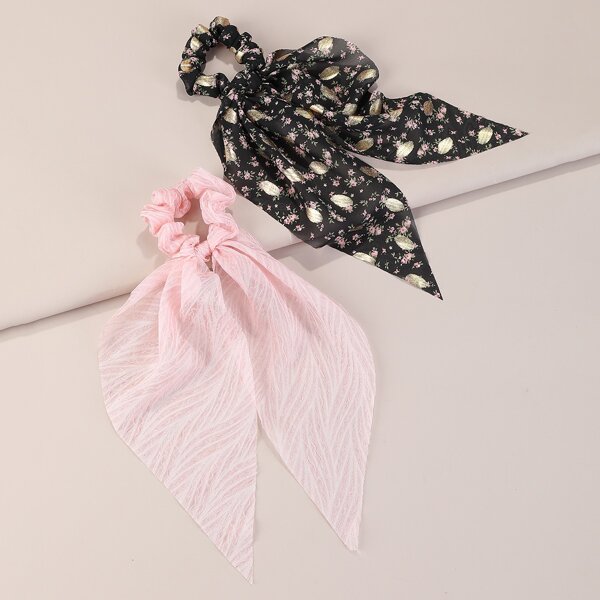 

2pcs Flower Print Hair Tie, Multicolor
