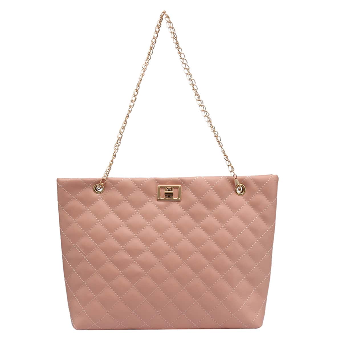 

Quilted Chain Tote Bag, Baby pink